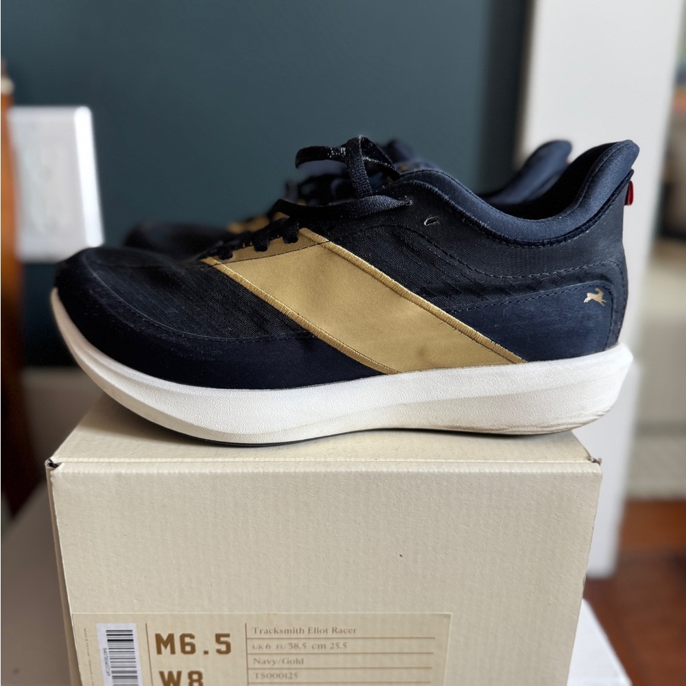 Tracksmith Navy and Beige Sneakers Worn Once
